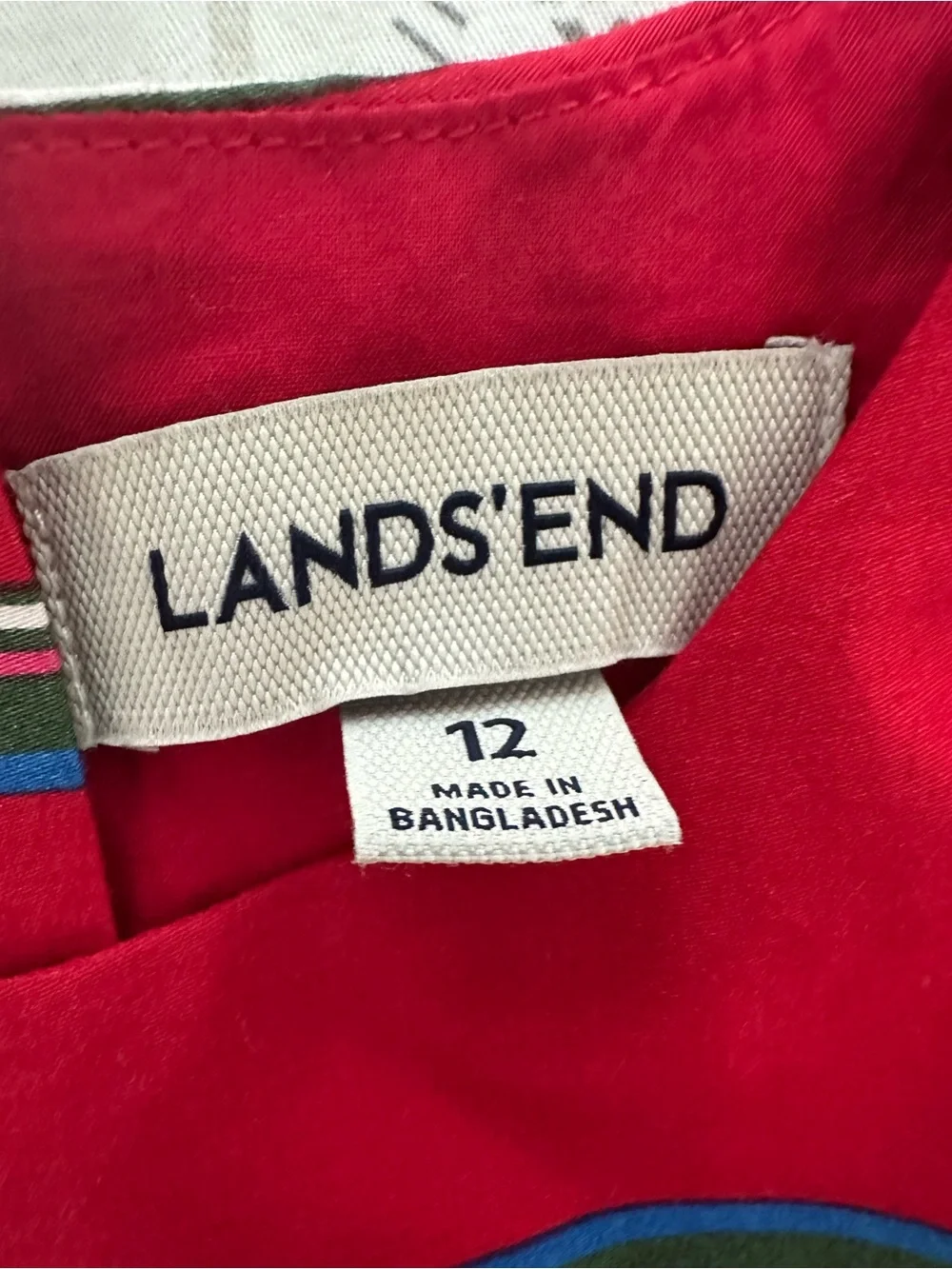 Lands’ End Girls Red Cotton Dress with Stripes, size 12